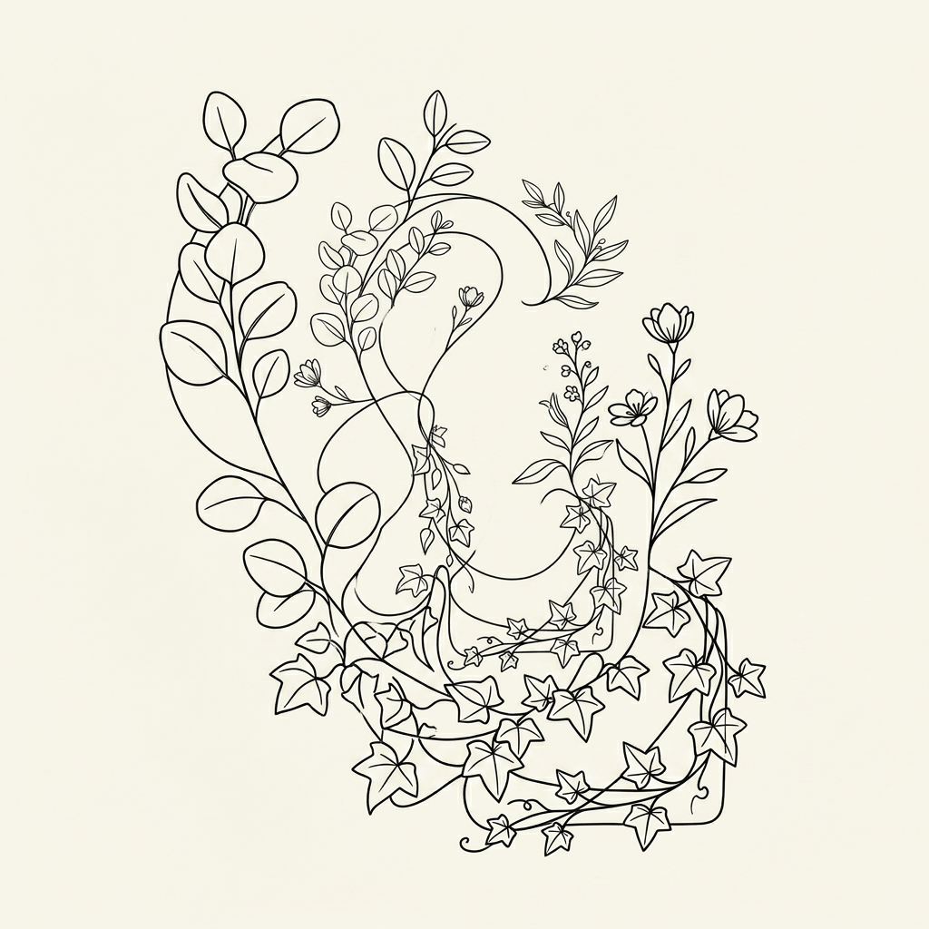 Abstract continuous black line drawing of a woman's profile in a black frame
